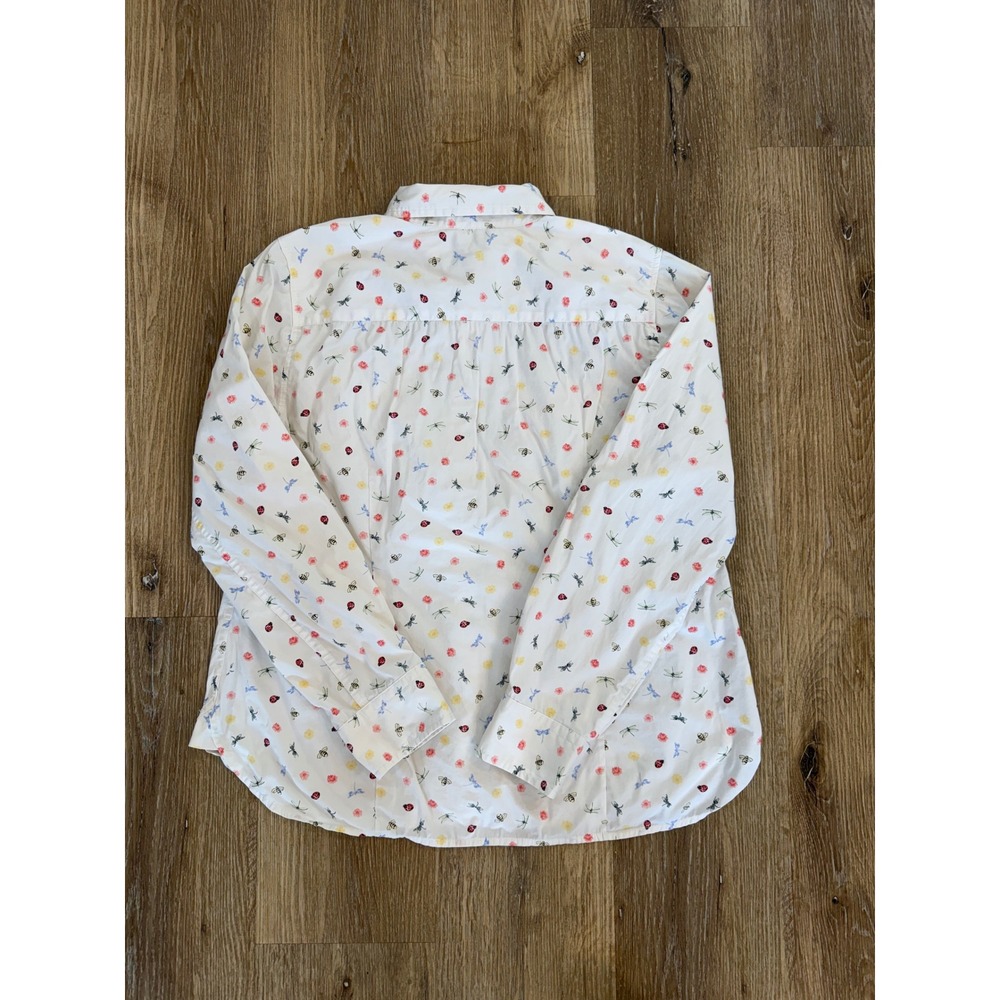 Talbots Insect Floral Print Button Down Shirt Womens M White Ladybug Bee Cotton - Picture 9 of 9